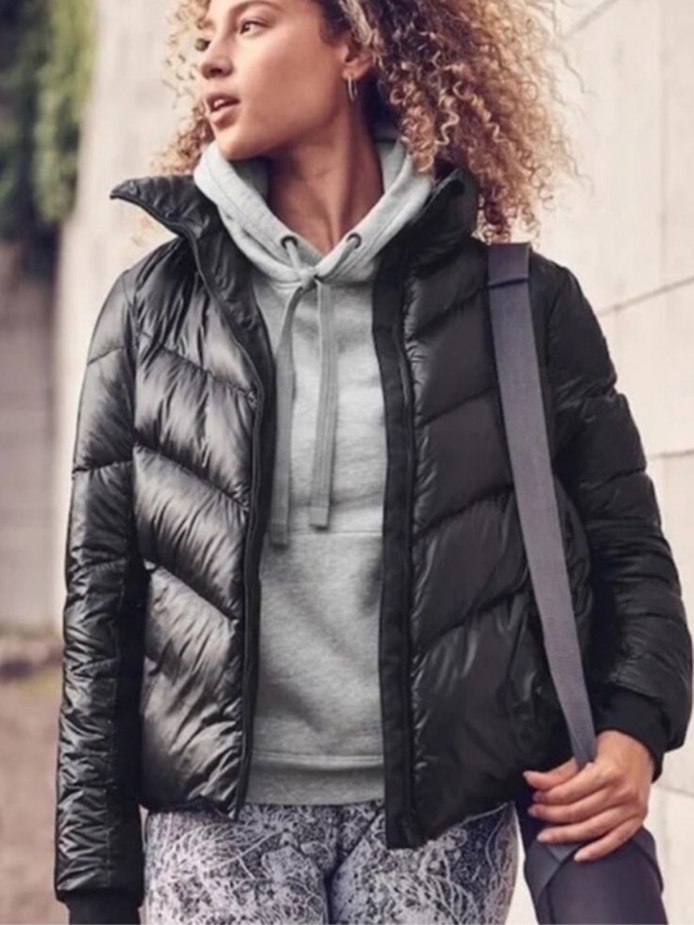 Athleta Lofty Down Jacket Coat Puffer Black Full Zip Women Size Medium